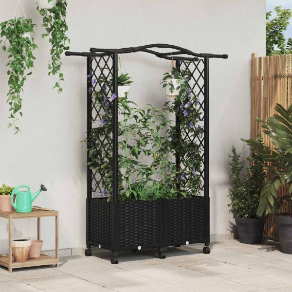 ARDEBO.de - Hochbeet mit Rankgitter und Dach Schwarz 125 x 40 x 144 cm PP