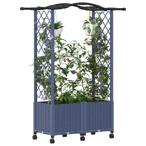 Hochbeet mit Rankgitter und Dach Grau 125 x 40 x 144 cm PP