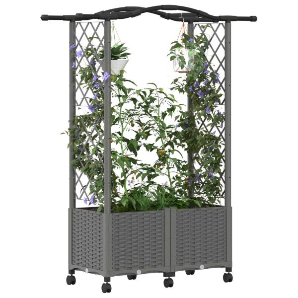 Hochbeet mit Rankgitter und Dach Hellgrau 125 x 40 x 144 cm PP
