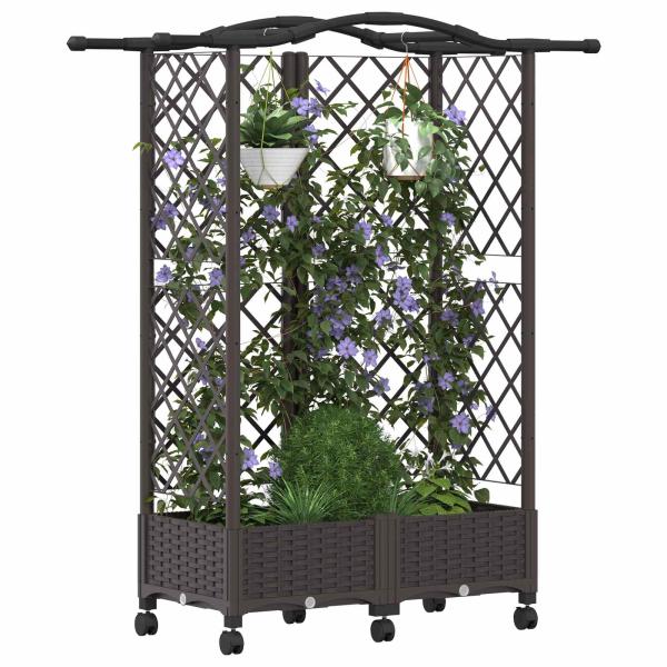Hochbeet mit Rankgitter und Dach Braun 124 x 40 x 129 cm PP