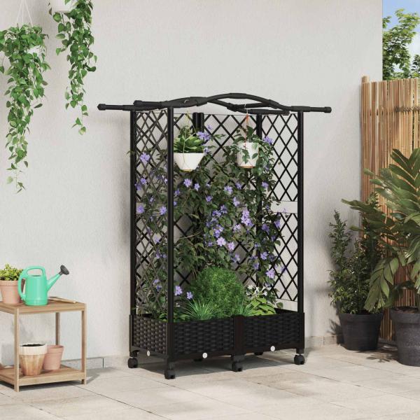 ARDEBO.de - Hochbeet mit Rankgitter und Dach Schwarz 124 x 40 x 129 cm PP