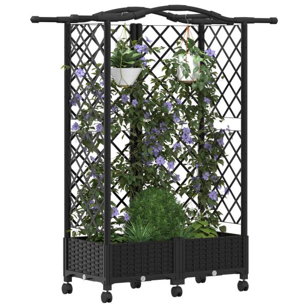 Hochbeet mit Rankgitter und Dach Schwarz 124 x 40 x 129 cm PP