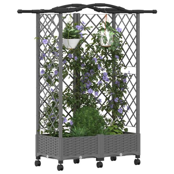 Hochbeet mit Rankgitter und Dach Hellgrau 124 x 40 x 129 cm PP