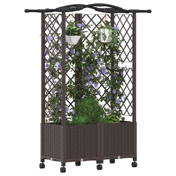 Hochbeet mit Rankgitter und Dach Braun 122 x 40 x 144 cm PP