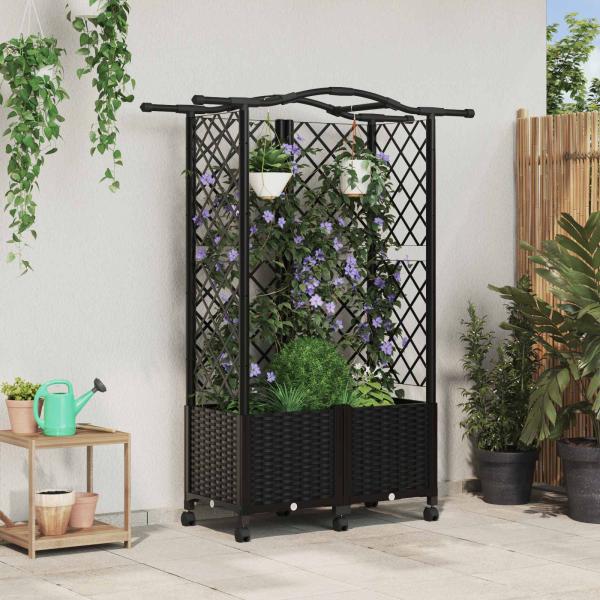ARDEBO.de - Hochbeet mit Rankgitter und Dach Schwarz 122 x 40 x 144 cm PP