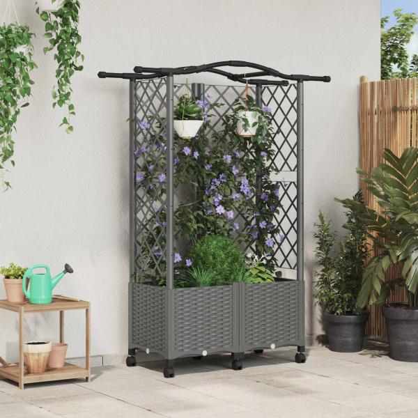 ARDEBO.de - Hochbeet mit Rankgitter und Dach Hellgrau 122 x 40 x 144 cm PP