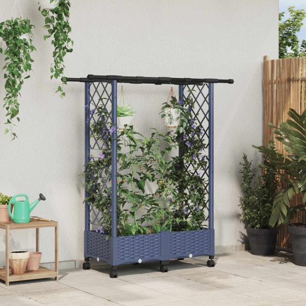 ARDEBO.de - Hochbeet mit Rankgitter und Dach Grau 122,5 x 40 x 127 cm PP