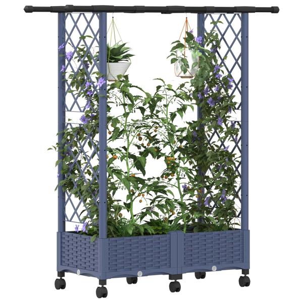 Hochbeet mit Rankgitter und Dach Grau 122,5 x 40 x 127 cm PP