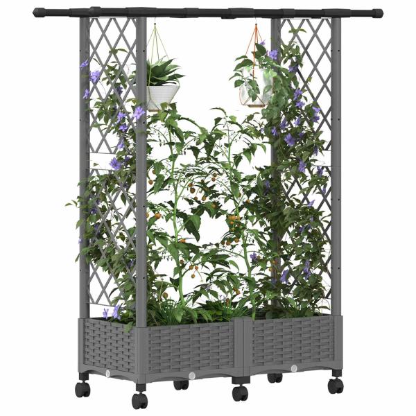 Hochbeet mit Rankgitter und Dach Hellgrau 122,5 x 40 x 127 cm