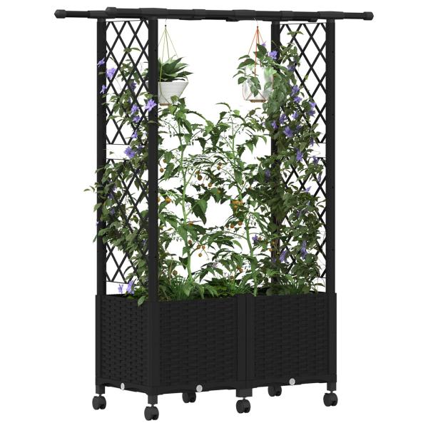 Hochbeet mit Rankgitter und Dach Schwarz 124,5 x 40 x 142 cm PP