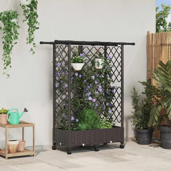 ARDEBO.de - Hochbeet mit Rankgitter und Dach Braun 124 x 40 x 127 cm PP