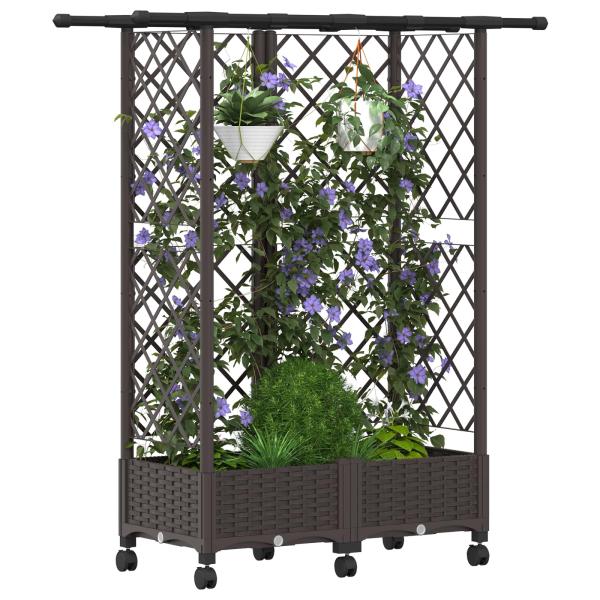Hochbeet mit Rankgitter und Dach Braun 124 x 40 x 127 cm PP