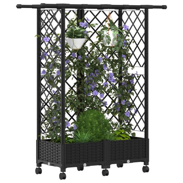 Hochbeet mit Rankgitter und Dach Schwarz 124 x 40 x 127 cm PP