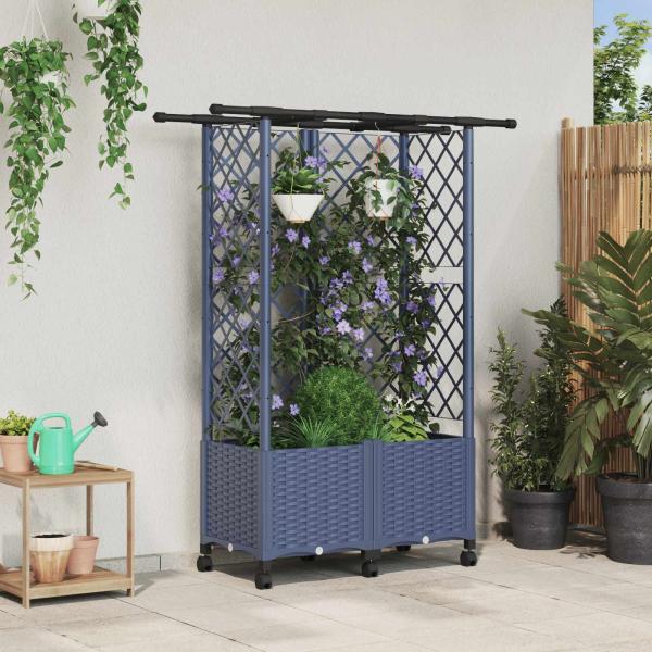 ARDEBO.de - Hochbeet mit Rankgitter und Dach Grau 124 x 40 x 142 cm PP