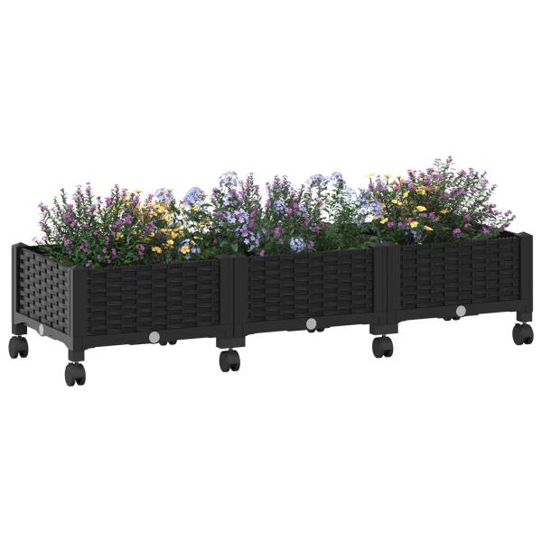 Gartenpflanzer mit Rädern Schwarz 120 x 40 x 29 cm PP