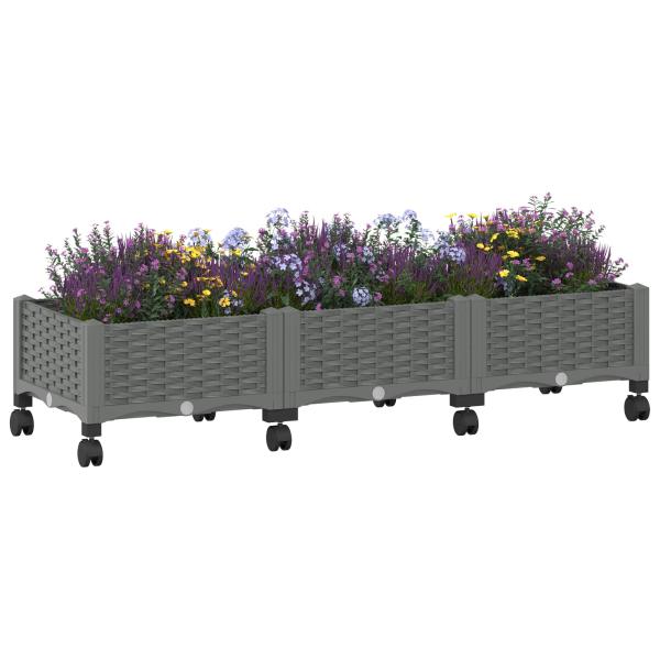 Gartenpflanzer mit Rädern Hellgrau 120 x 40 x 33 cm PP