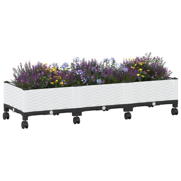 Gartenpflanzer mit Rädern Weiß 120 x 40 x 29 cm PP