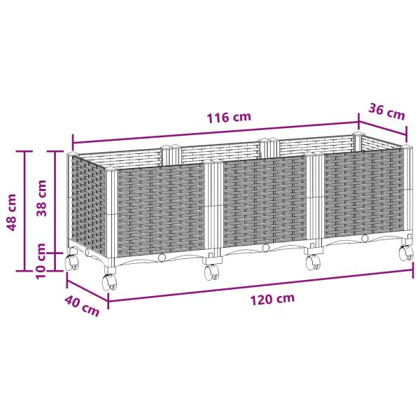Gartenpflanzer mit Rädern Braun 120 x 40 x 44 cm PP