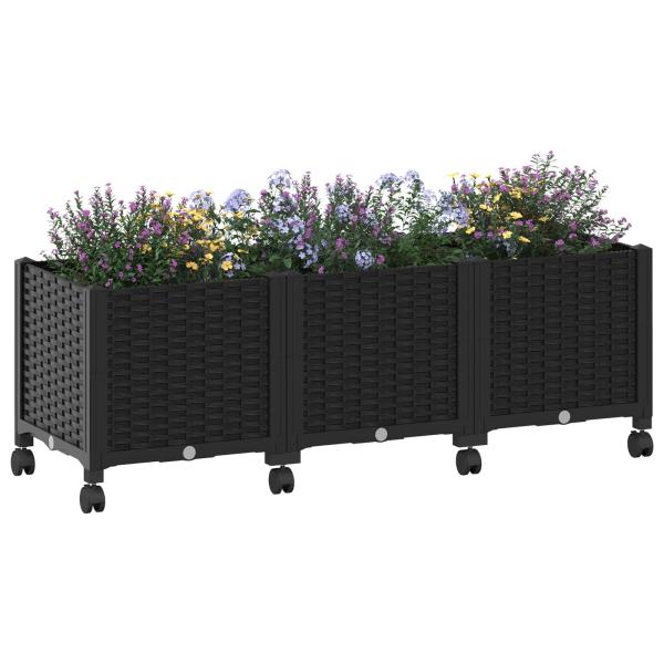 Gartenpflanzer mit Rädern Schwarz 120 x 40 x 44 cm PP