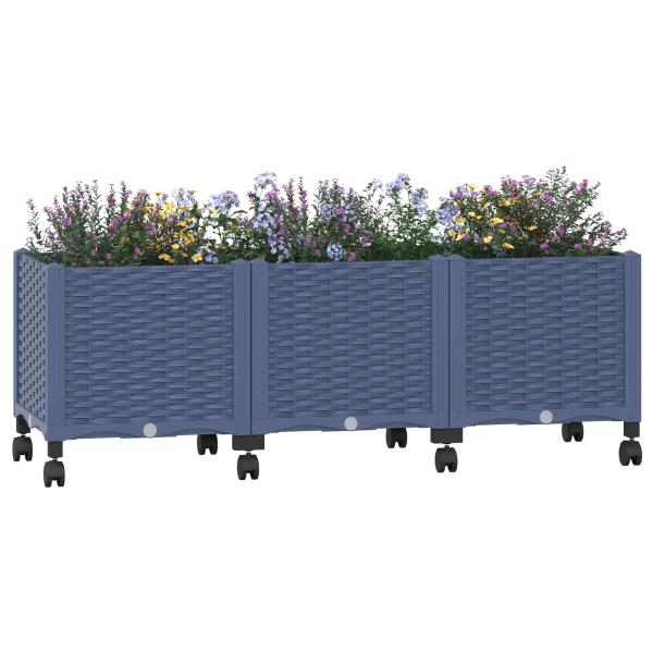 Gartenpflanzer mit Rädern Blaugrau 120 x 40 x 48 cm PP