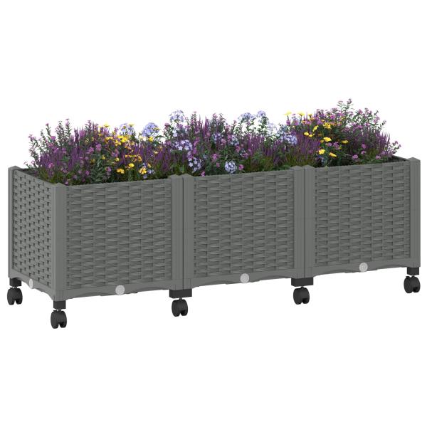 Gartenpflanzer mit Rädern Hellgrau 120 x 40 x 48 cm PP