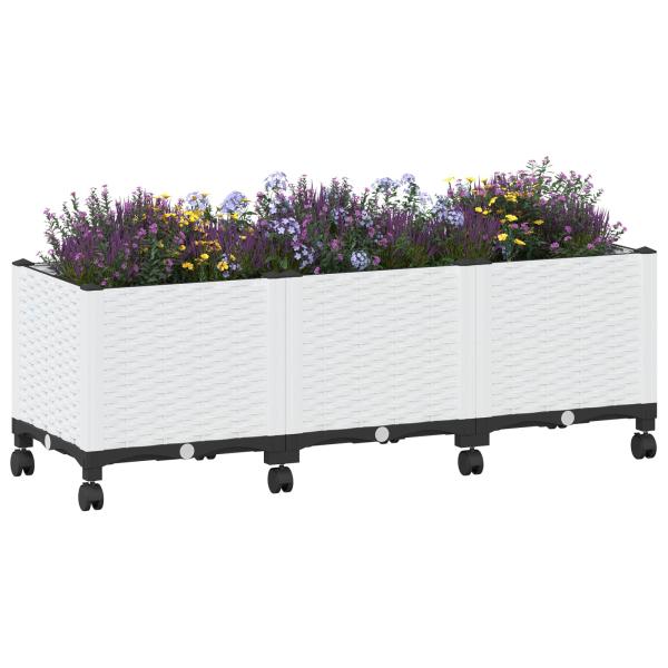 Gartenpflanzer mit Rädern Weiß 120 x 40 x 48 cm PP