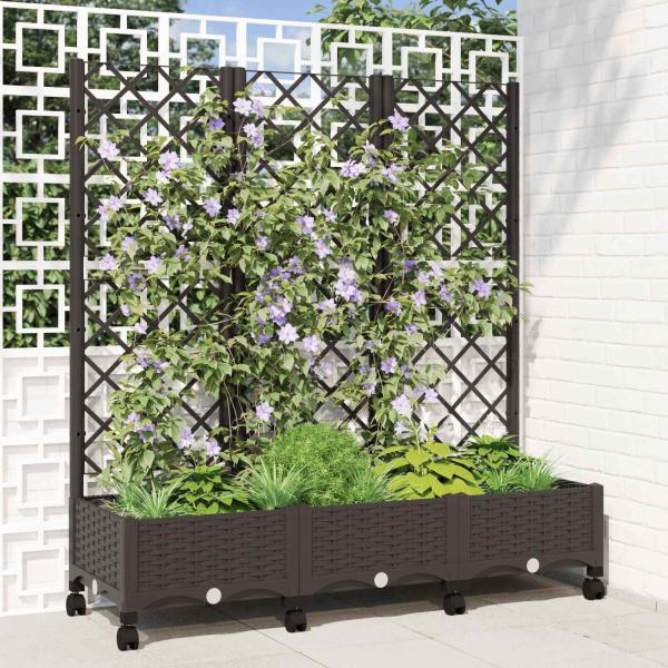 ARDEBO.de - Pflanzkübel mit Spalier und Rädern Braun 120 x 40 x 131,5 cm PP