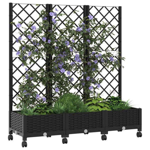 Pflanzkübel mit Spalier und Rädern Schwarz 120 x 40 x 131,5 cm