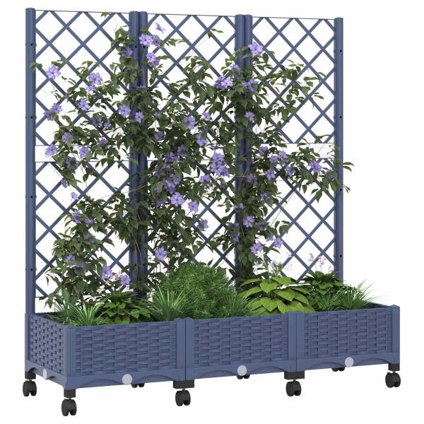 Pflanzkübel mit Spalier und Rädern Blaugrau 120 x 40 x 131,5 cm