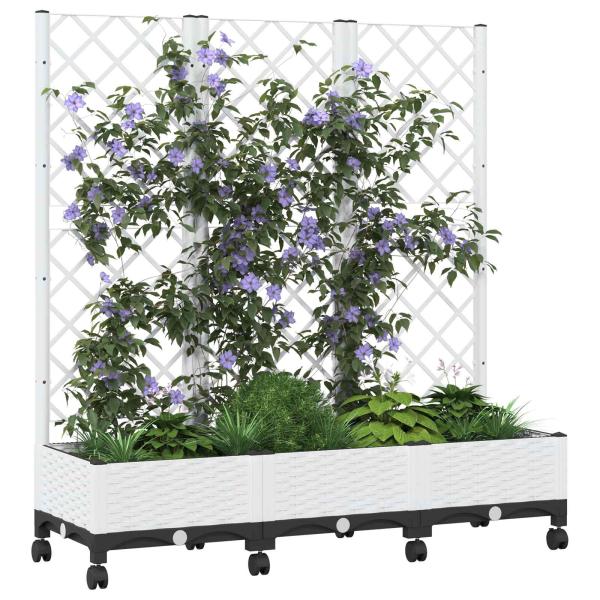 Pflanzkübel mit Spalier und Rädern Weiß 120 x 40 x 131,5 cm PP