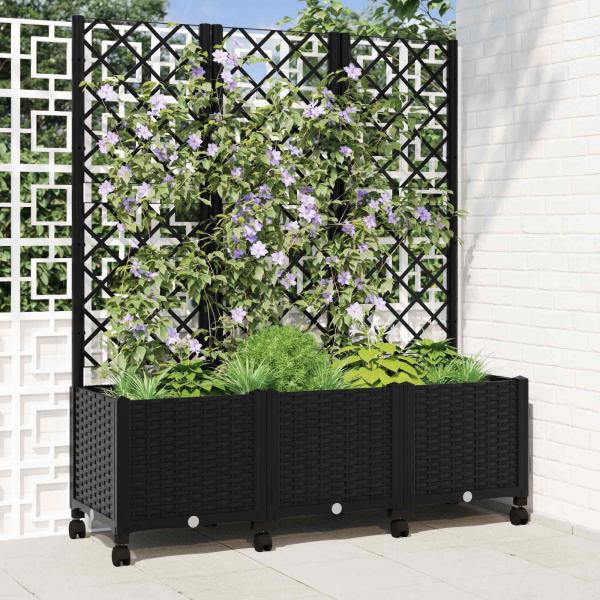 ARDEBO.de - Pflanzkübel mit Spalier und Rädern Schwarz 120 x 40 x 146 cm PP