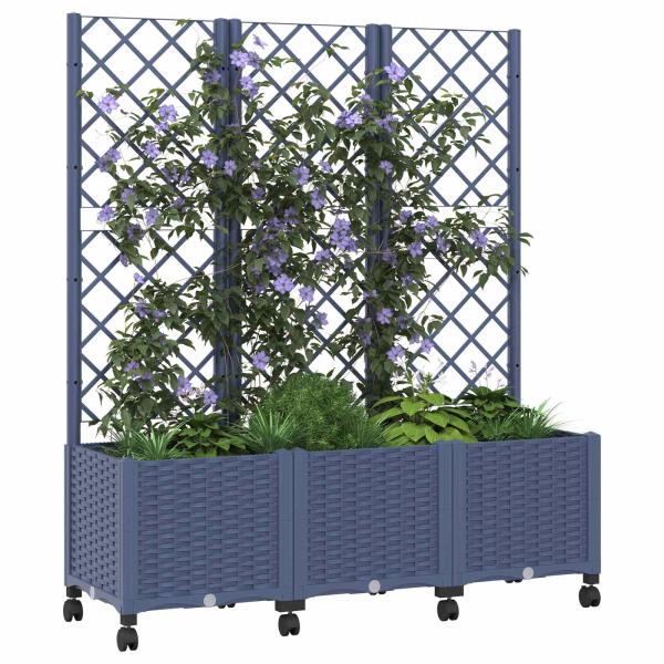 Pflanzkübel mit Spalier und Rädern Blaugrau 120 x 40 x 146 cm