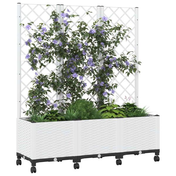 Pflanzkübel mit Spalier und Rädern Weiß 120 x 40 x 146 cm PP
