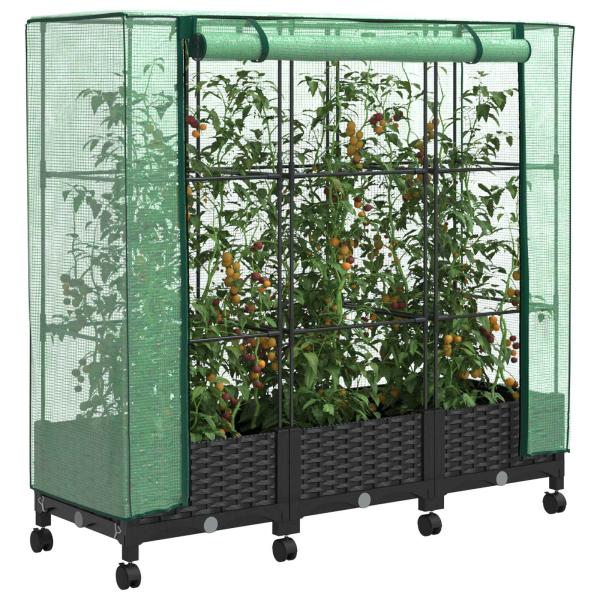 Gartenplanter mit Gewächshausabdeckung und Rädern 3 stk. PP