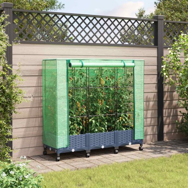 ARDEBO.de - Gartenplanter mit Gewächshausabdeckung und Rädern 3 stk. PP
