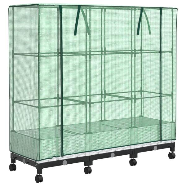 Gartenplanter mit Gewächshausabdeckung und Rädern 3 stk. Weiß