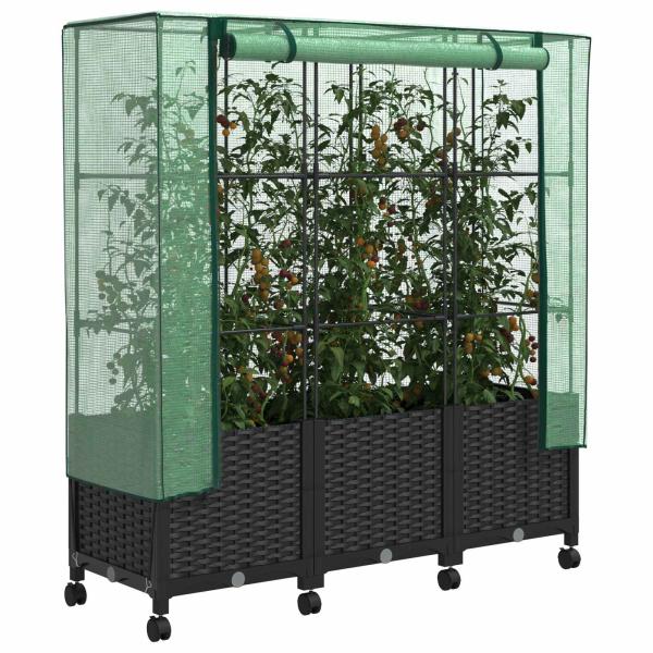 Gartenplanter mit Gewächshausabdeckung und Rädern 3 stk. PP