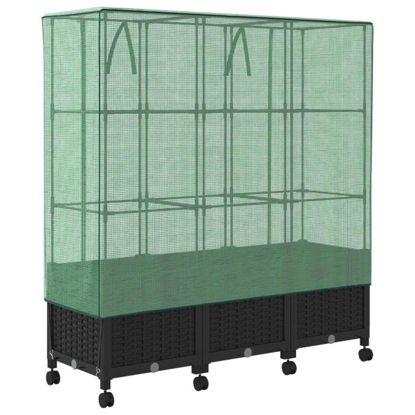 Gartenplanter mit Gewächshausabdeckung und Rädern 3 stk. PP