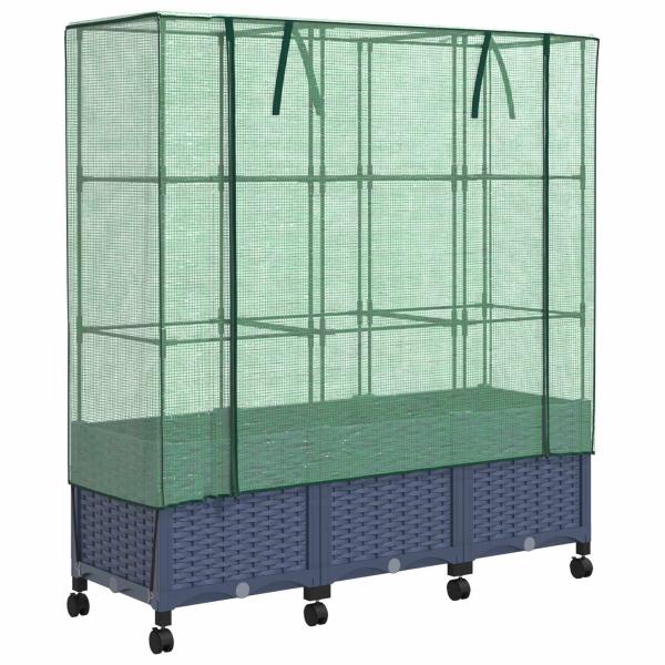 Gartenplanter mit Gewächshausabdeckung und Rädern 3 Stk. PP