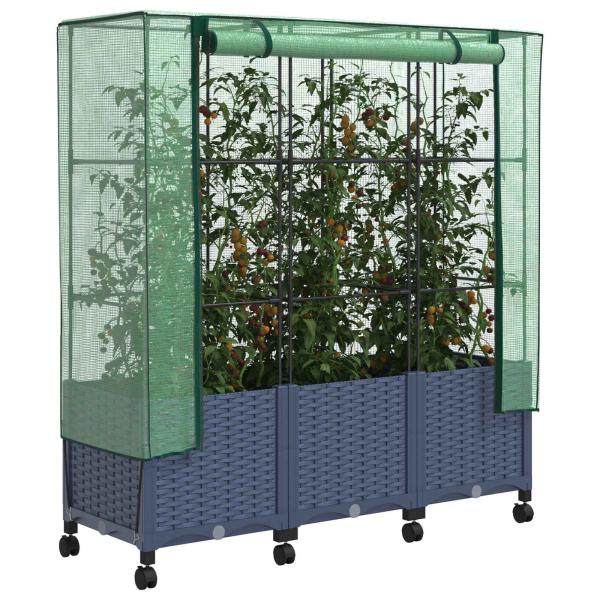 Gartenplanter mit Gewächshausabdeckung und Rädern 3 Stk. PP