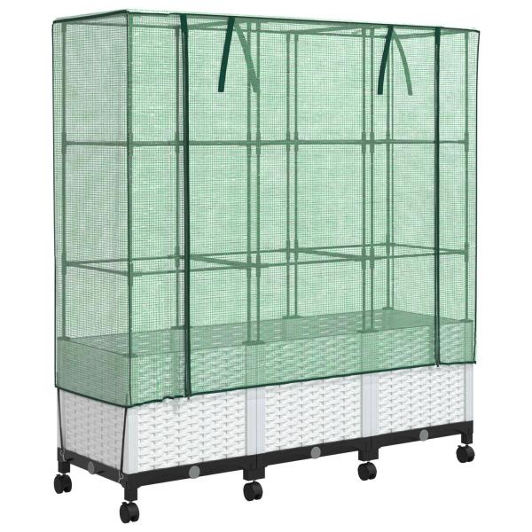 Gartenplanter mit Gewächshausabdeckung und Rädern 3 stk. Weiß
