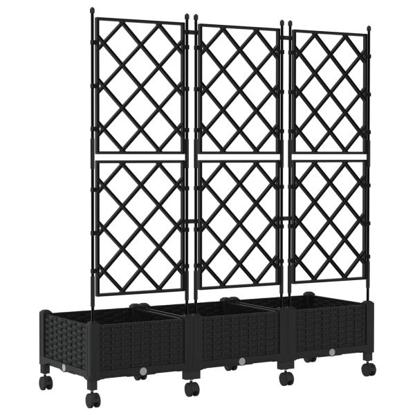 Pflanzkübel mit Spalier und Rädern 3 Stk. Schwarz PP