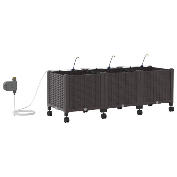 Garten Blumenkübel mit Bewässerung und Rädern 3 stk. Braun PP