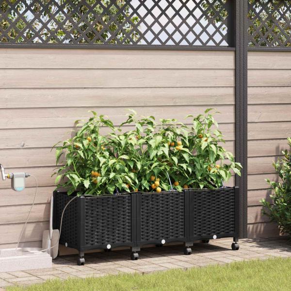 ARDEBO.de - Garten Blumenkübel mit Bewässerung und Rädern 3 Stk. Schwarz PP