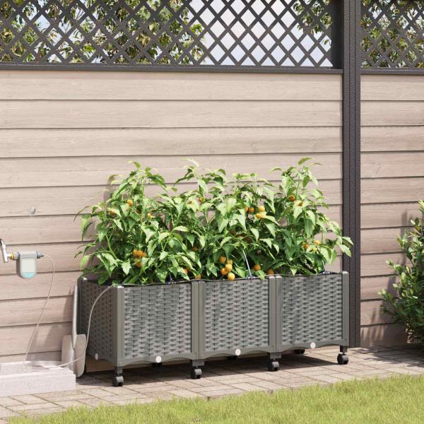 ARDEBO.de - Garten Blumenkübel mit Bewässerung und Rädern 3 Stk. Hellgrau