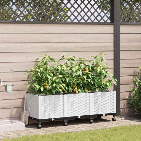 ARDEBO.de - Garten Blumenkübel mit Bewässerung und Rädern 3 Stk. Weiß PP