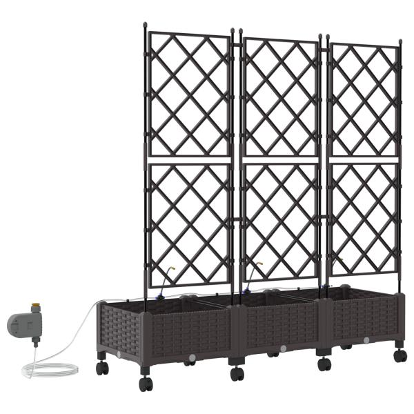 Garten Blumenkübel mit Bewässerung und Rädern 3 Stk. Braun PP