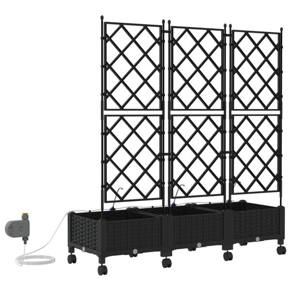 Garten Blumenkübel mit Bewässerung und Rädern 3 Stk. Schwarz PP