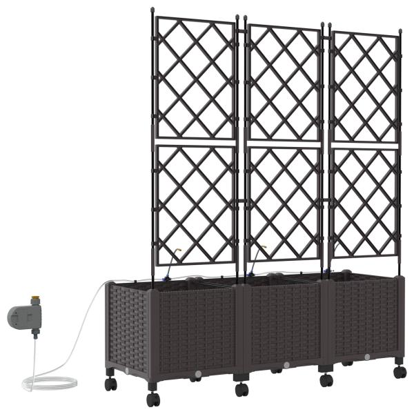 Garten Blumenkübel mit Bewässerung und Rädern 3 Stk. Braun PP