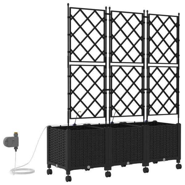 Garten Blumenkübel mit Bewässerung und Rädern 3 Stk. Schwarz PP